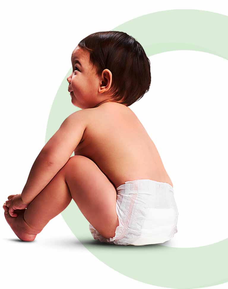Image of sitting baby wearing diaper
